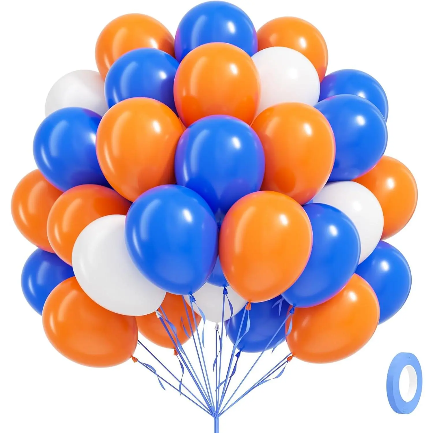 Thick 60-Count 12in Balloon Kit with Blue, Orange, White Balloons, Pump | Happy Birthday, Space Party Decor