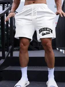 Men's Summer Loose Fit Sporty Casual Shorts, New York Theme Letter Print, Ideal for Daily Wear, American Style Fashion