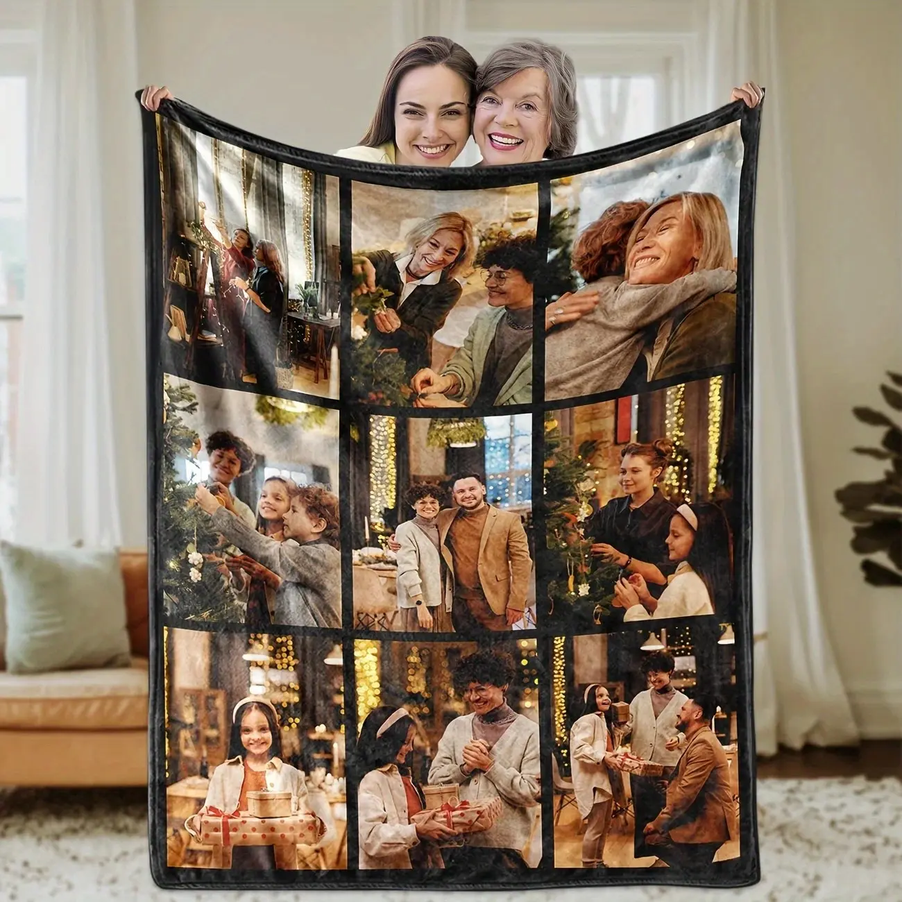 Personalized Photo Blanket - Customized flannel blanket, can customize 9 photos, custom multi-image flannel shawl, soft and comfortable, warm flannel blanket, suitable as a gift for friends, family, or couples, a perfect gift for family and ,digital,print