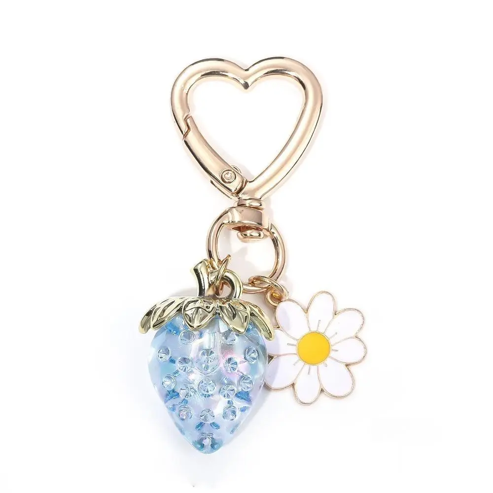 Sweet Translucent Heart Key Chain - 3.1x2cm Strawberry & Flower Design Charm Detail Accessory, Dainty Floral Detailing Item, Dainty Ornament, Flower Trinket, Bag Charm for Keys & Car Decor, Charm Detail Keychains, Flower Keychains