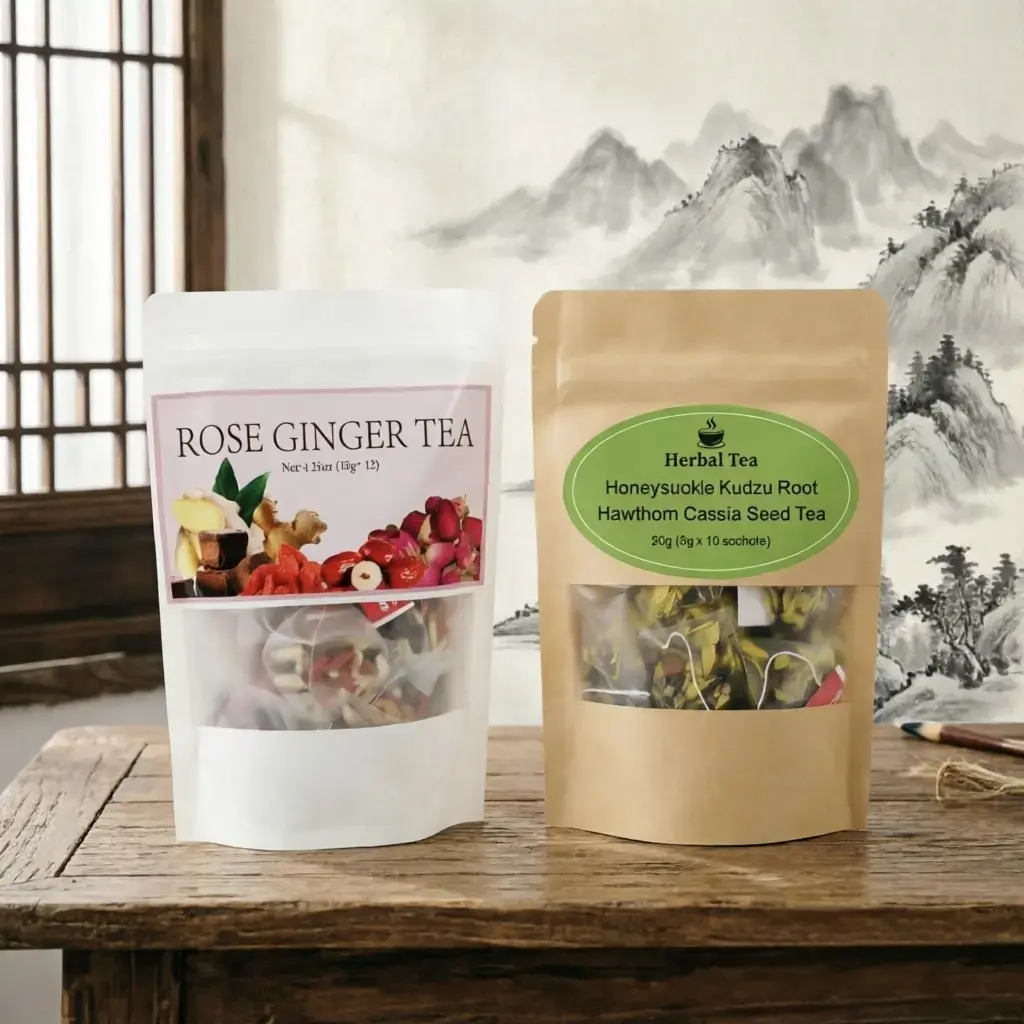 Traditional Asian Herbal Tea Assortment - 22 Individually Packed Sachets, Rose Ginger Blend, Honeysuckle Pueraria Kudzu Tea, Caffeine-Free Unsweetened Botanical Infusion, Balanced Flavor for Daily Drinking