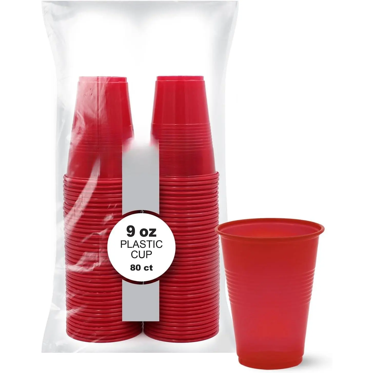 Colorful 9oz Plastic Party Cups [Pack of 80]- Disposable Drinking Glasses Bulk-  Colored Cups For Water, Iced , Jello, ,  & Cold Drinks- Throw- Plastic Cups, Red