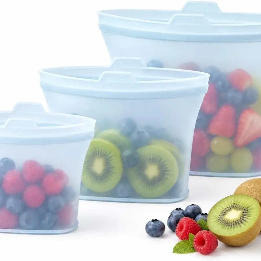 High-Efficiency Silicone Food Storage Bag, Automatic Seal, Kitchen Refrigerator, Freezer, Microwave, Safe, Convenient, Durable, Easy to Use