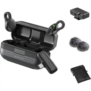 S70  Mic (2 TX + 2 RX +  Case), Mini Lavalier Microphone for Phone/Camera Content Creation, Noise Cancelling for Vlog//Interview etc. (Black)