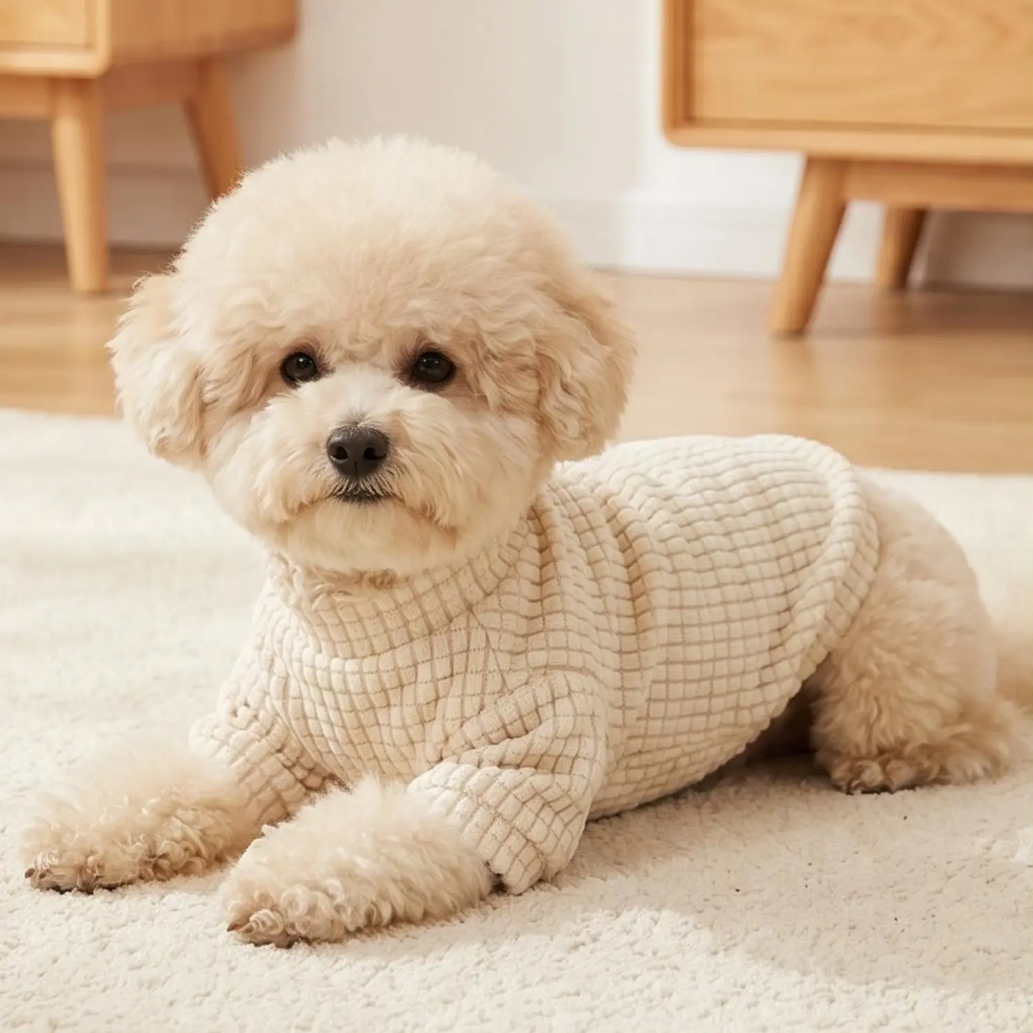 1PC Waffle Grid Texture Dog Sweater With Cartoon Dog Embroidery Pet Clothes For Small Medium Dogs Chihuahua Poodle Pet Clothing