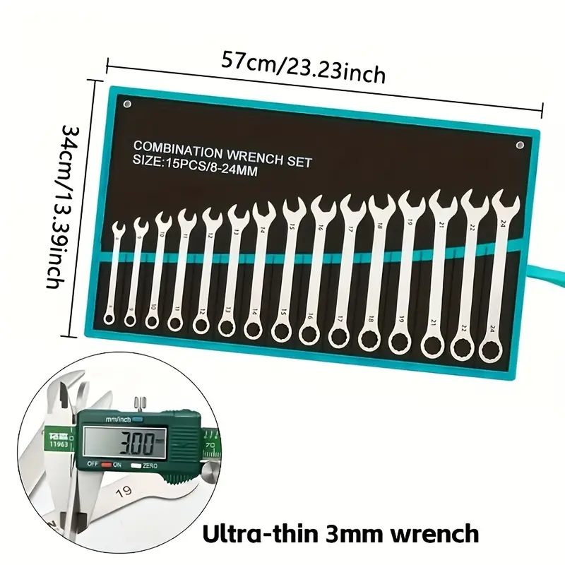 15-piece wrench set, 8-24 combination wrench tool set, open-end wrench, car and bicycle repair tools, quick-release wrench, can tighten screws and nuts, suitable for daily household maintenance and car repairs
