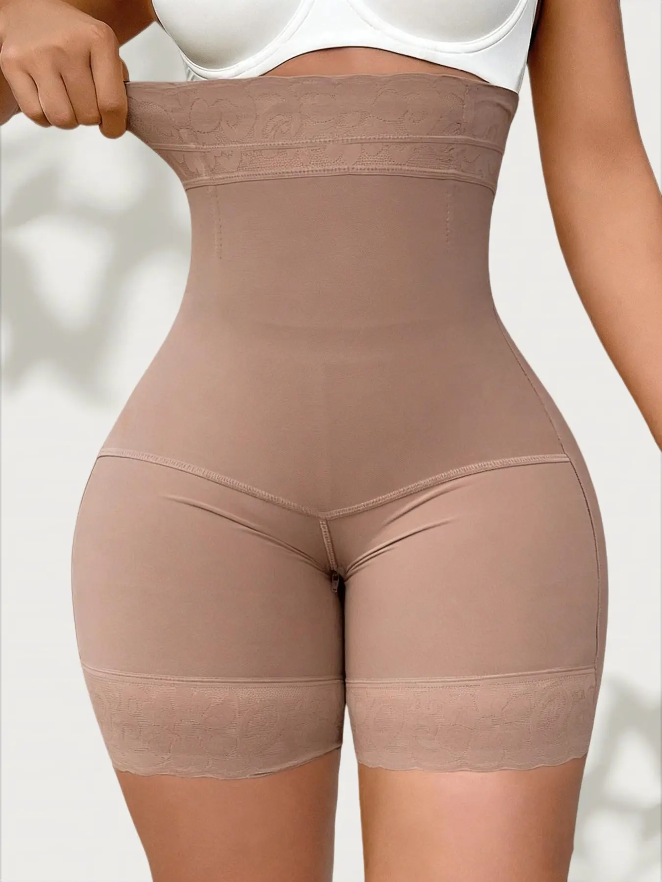 1 Count Women's High Waist Lace Waistband, Colombian, Faja, Underwear, Floral Lace Anti-Curl Hem Briefs, Butt Lifting & Tummy Control, Grip Anti-Slip Sculpting Smooth Shapewear, Tummy Control Bottoms