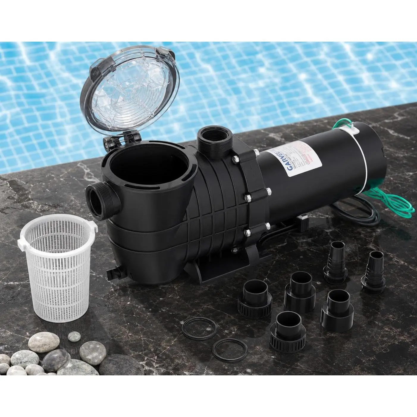 Garvee High-Performance 2.0 HP Pool Pump - 1500W Dual Power 115V/220V, 6800 GPH Current - Strainer Basket & Thermoplastic Construction for Above-Ground and In-Ground Swimming Pools, Replacement