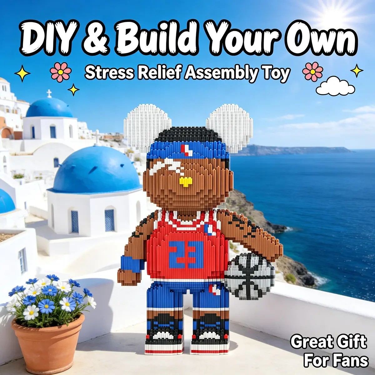 Ball Jersey Lucky Bear 3D Puzzle Block Ornament, Home Office Decor, Party Decoration, Ideal Gift, Handmade Craft, Lightweight Statue