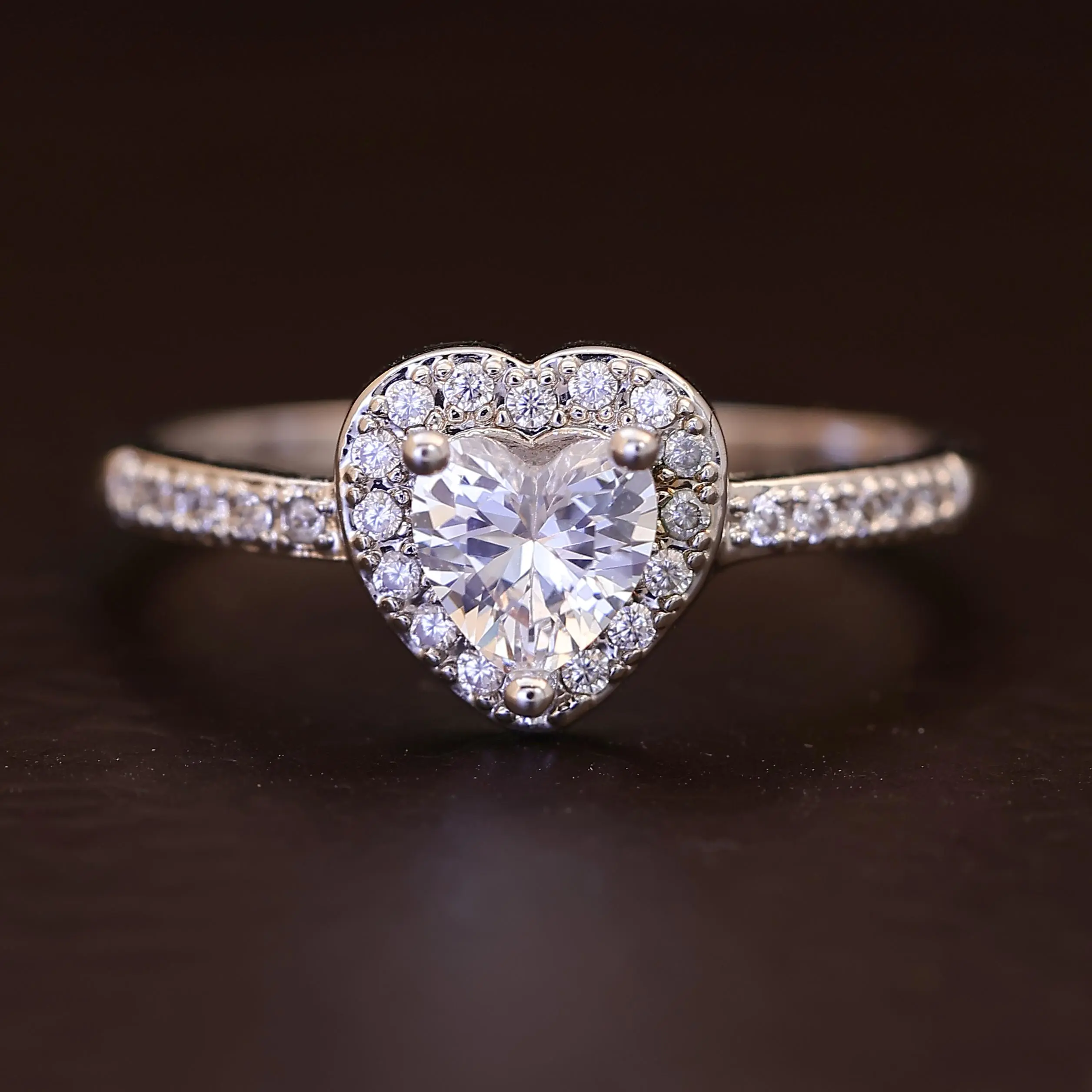 Heart Cut Moissanite Solitaire Engagement Ring for Women, Heart Shape Center Stone with Halo Pave Band, Silver Wedding Promise Ring, Anniversary & Birthday Gift