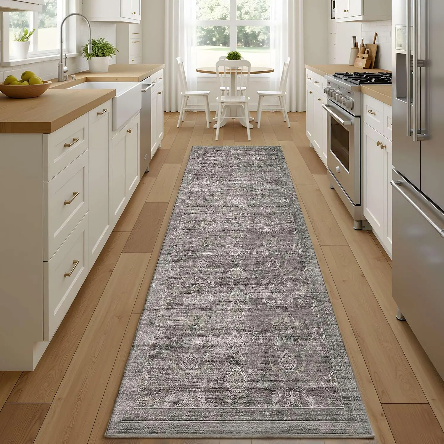2'6''x8' Washable Runner Rug for Hallway, Taupe/Grey| Non Slip, Runner Rug for Entryway Bedroom Laundry Room, Stain Resistant, Soft, Low Pile, Vintage Boho Retro Carpet