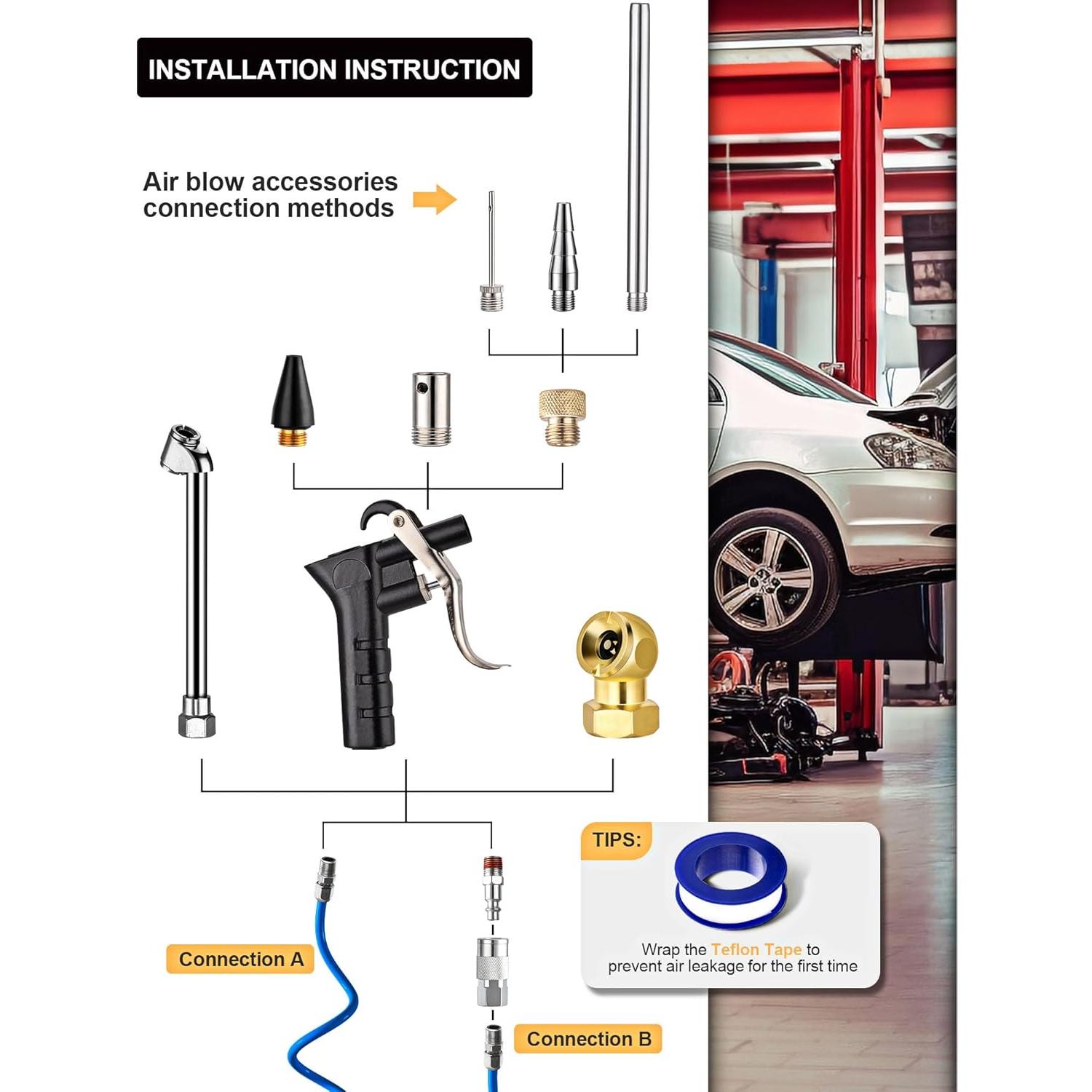 22-Packs Air Compressor Accessories Kit, 25FT Upgrade Repairable PU Air Hose with 1/4'' NPT Air Tool Kit, Air Blow /Air Chuck/Tire Gauge, Pneumatic Tool Set 22-Packs Air Compressor Accessories Kit, 25FT Upgrade Repairable PU Air Hose with 1/4'' NPT Air Tool Kit, Air Blow /Air Chuck/Tire Gauge, Pneumatic Tool Set