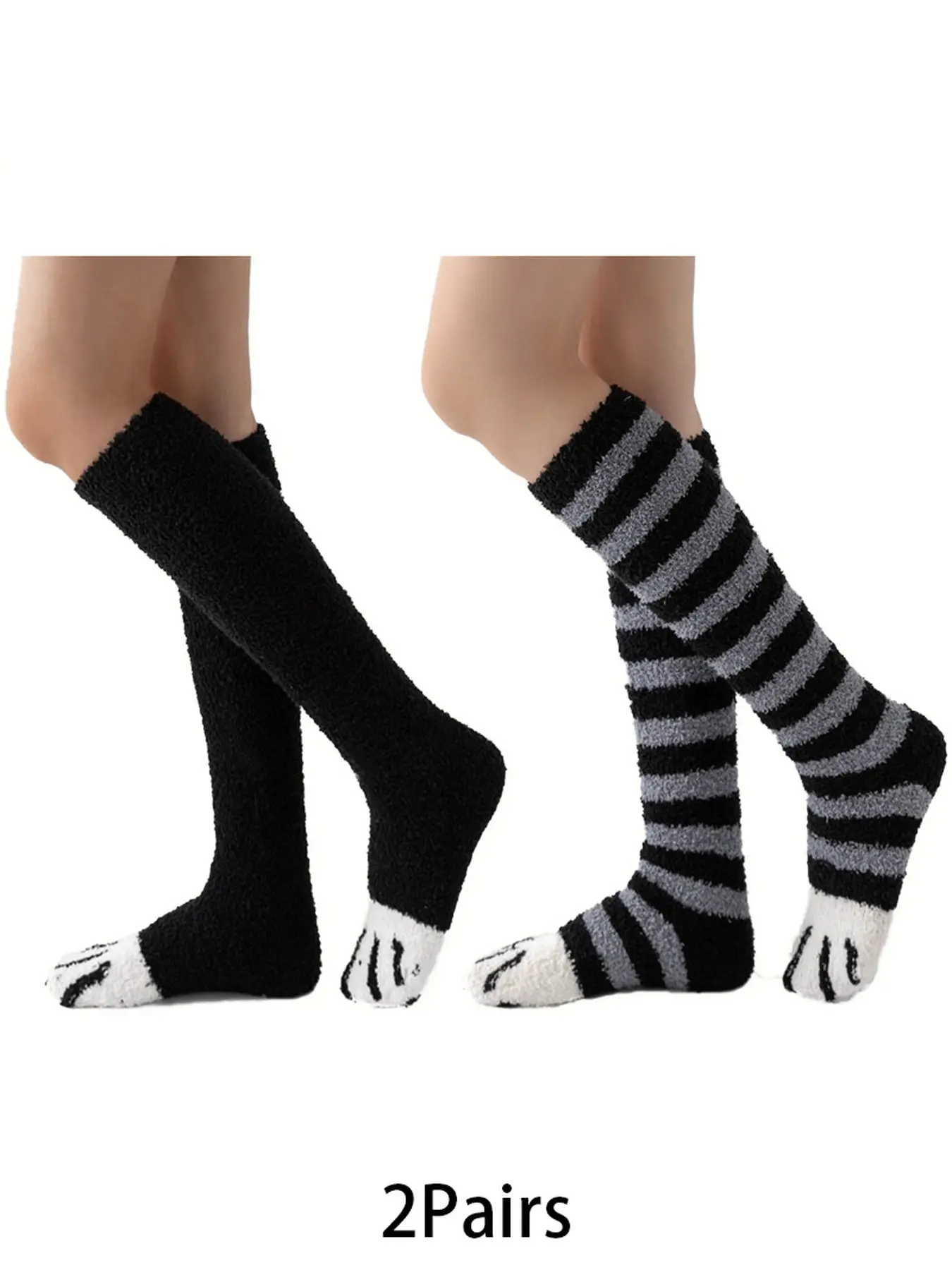 2 pairs Retro Adorable Cute Bear Paw Coral Fleece Leggings   Casual Comfortable Breathable Thermal Cozy Soft Socks   Ideal for Women's Commuting and Home Wear