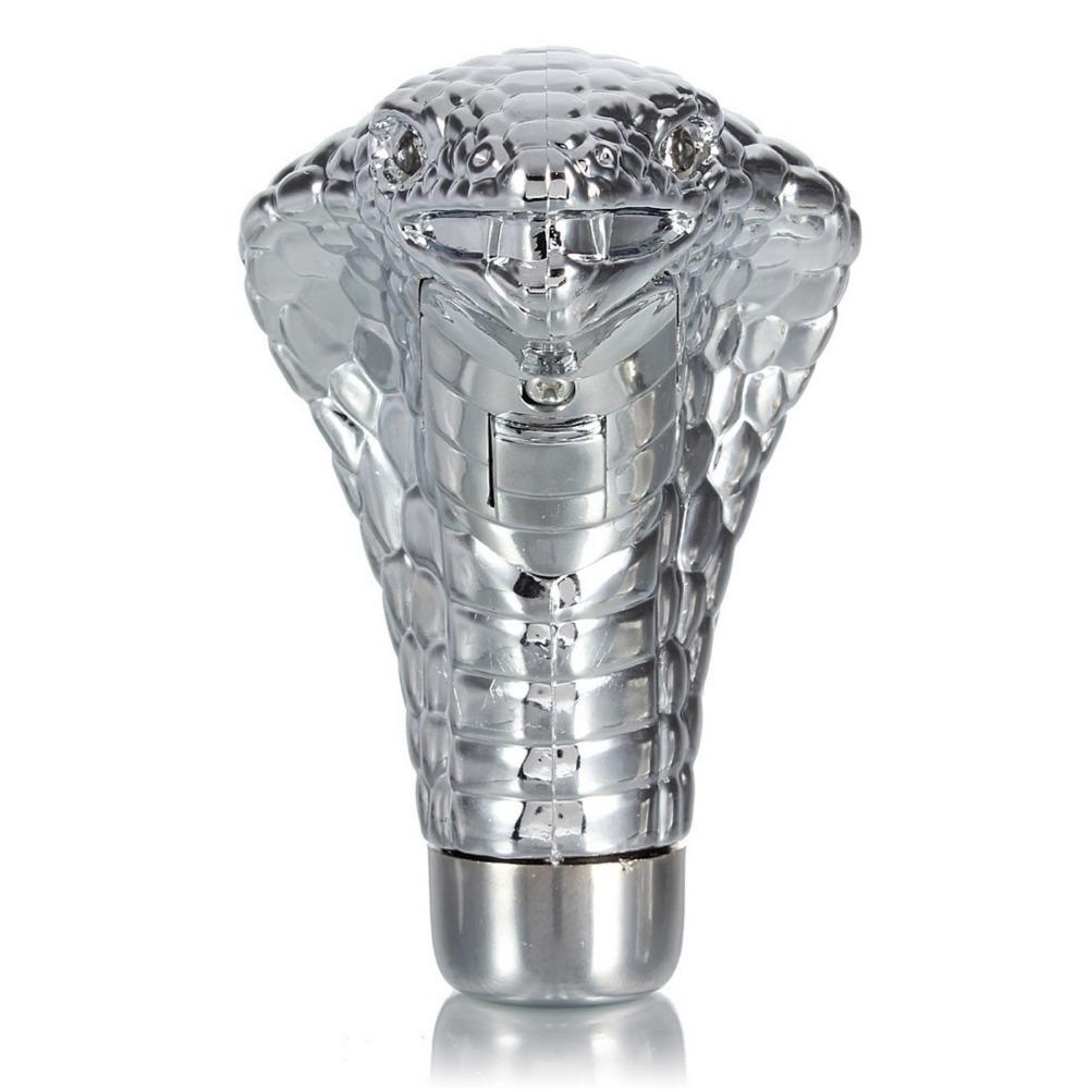 Chrome Snake Gear Shift Knob with LED Eyes, Red & Blue Lighting, Universal Manual Car Shifter, Custom Interior Accessory for Cars