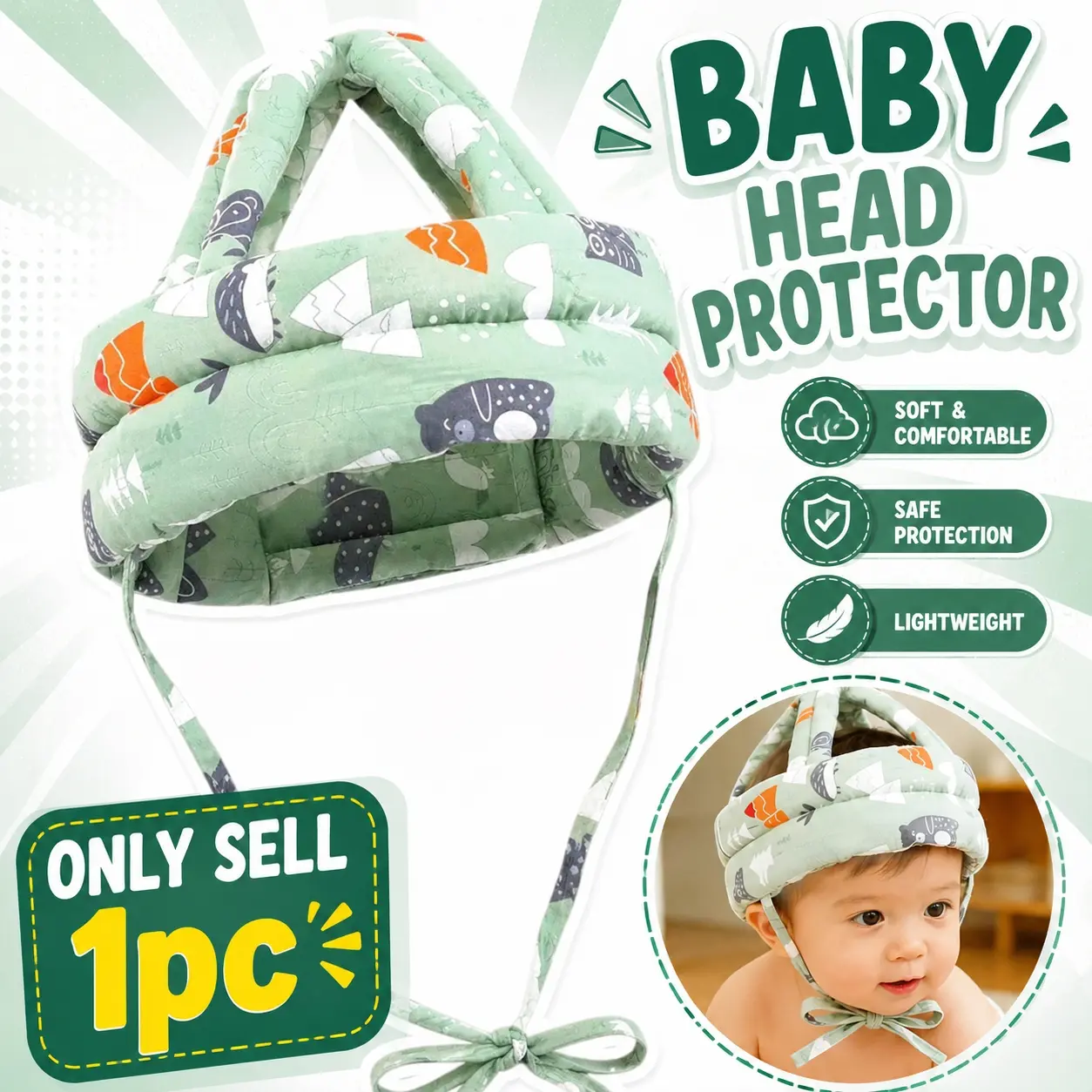 1pc anti-collision protective cap, cute cartoon design, adjustable safety helmet, a perfect gift and essential teaching tool for learning to walk