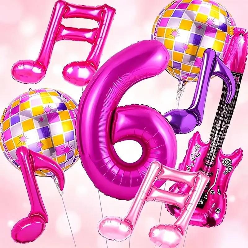 10-Piece K-Pop Music Theme Balloon Set, 32-Inch Rose Gold Number Balloons, Guitar/note/disco Ball Shapes, Party Decorations, Balloon Decorations Kit