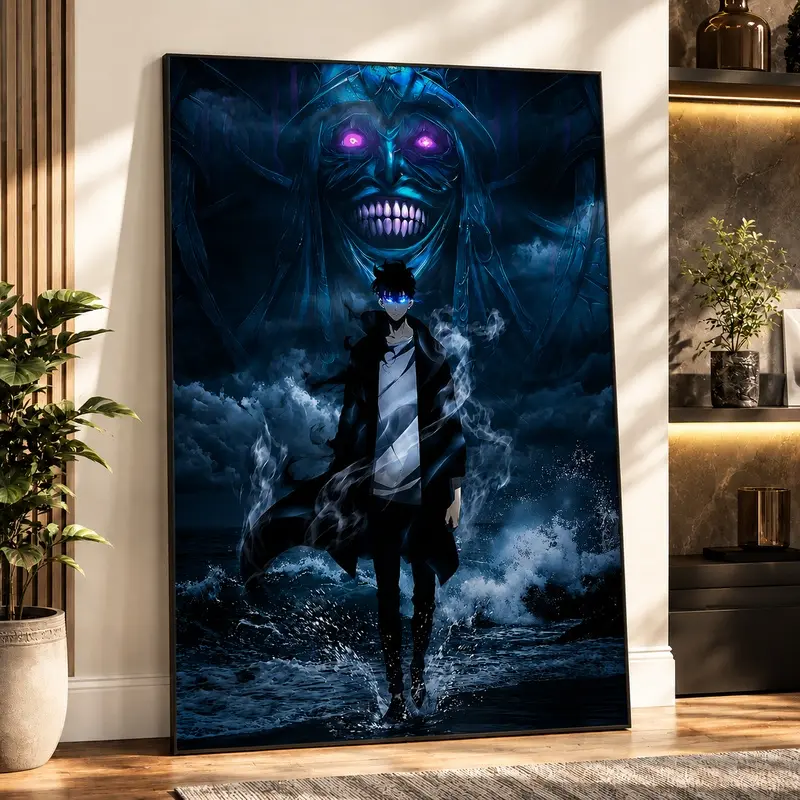 Solo Leveling Sung Jinwoo Shadow Monarch Unframed Canvas Wall Art, Dark Aesthetic Anime Room Decor, Dark-Themed Home Decor, Epic Gaming Room Gift, Manga Wall Art, Otaku Decor, Anime Poster, Fantasy Art Print, Bedroom Wall Decor