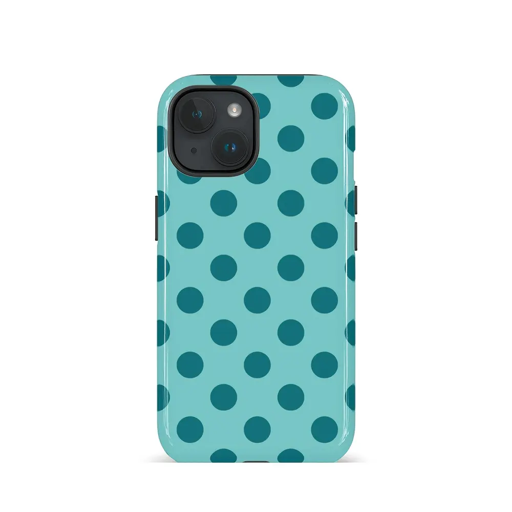 Phone Case: Phone Case- Minimalist Blue Polka Dot Phone Case for iPhone 17, 16 Pro Max, 15 Pro Max, 13, 13 Mini, 12, 11, XS Max, 7, And SE2, Glossy 2-In-1 Design,Vintage,protective