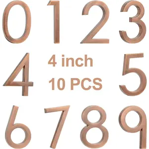 4" 10 Pack(0-9) Self Adhesive Mailbox Numbers,Door Address Number Stickers for Office Room,Raised  Effect,Chrome Plated Outdoor mailbox number(Bronze )