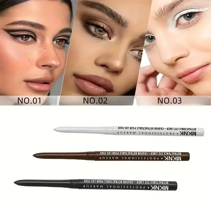 3PCS black, brown, and white eyeliners and eyeshadow pencils, Makeup, waterproof, quick-drying, smudge-proof, and glides smoothly. Designed for natural, effortless strokes, making it easy to create an elegant eye look. Perfect as a gift.