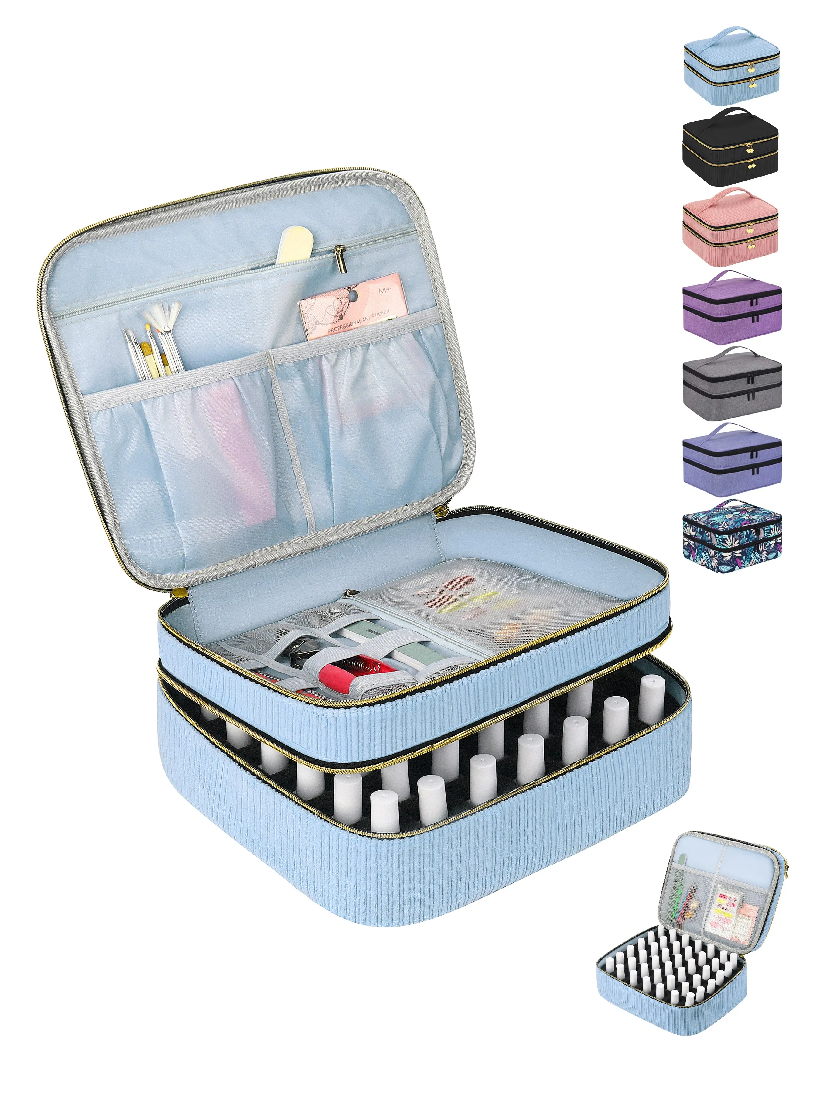 Nail Polish Organizer- Holds 42 Bottles, Nail Organizers and Storage Double-Layer Nail Bag Organizer Case Nail Polish Holder with Handle, Nail Kit Organizer for Manicure Tools