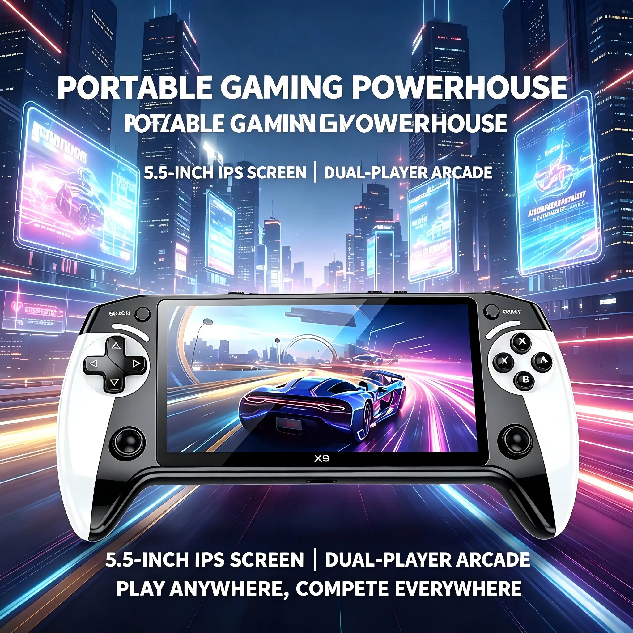 X9 Retro Handheld Console, Video Game Console, 5.5 Inch HD IPS Screen, Bluetooth-compatible Controller Support, Portable Gaming Device, Classic Games Collection