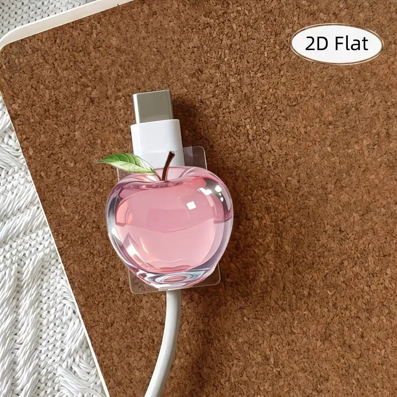 1pc/2pcs Cute 2D Flat Durable Acrylic Cable Protector, Pink & Red Apple Design, Anti-Break Anti-Scratch Protection Type-C Charger Cord Cover, Lovely Fruit Themed Cable Decoration & Protector