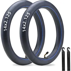 (2-Pack) 14x2.125 Heavier-Duty Rubber Inner Tubes with CR202 Bent Valve Stem, Protection, Damping, Impact Absorption, 2 Tire Levers for Electric Scooters, E-Bikes (Easy Installation)