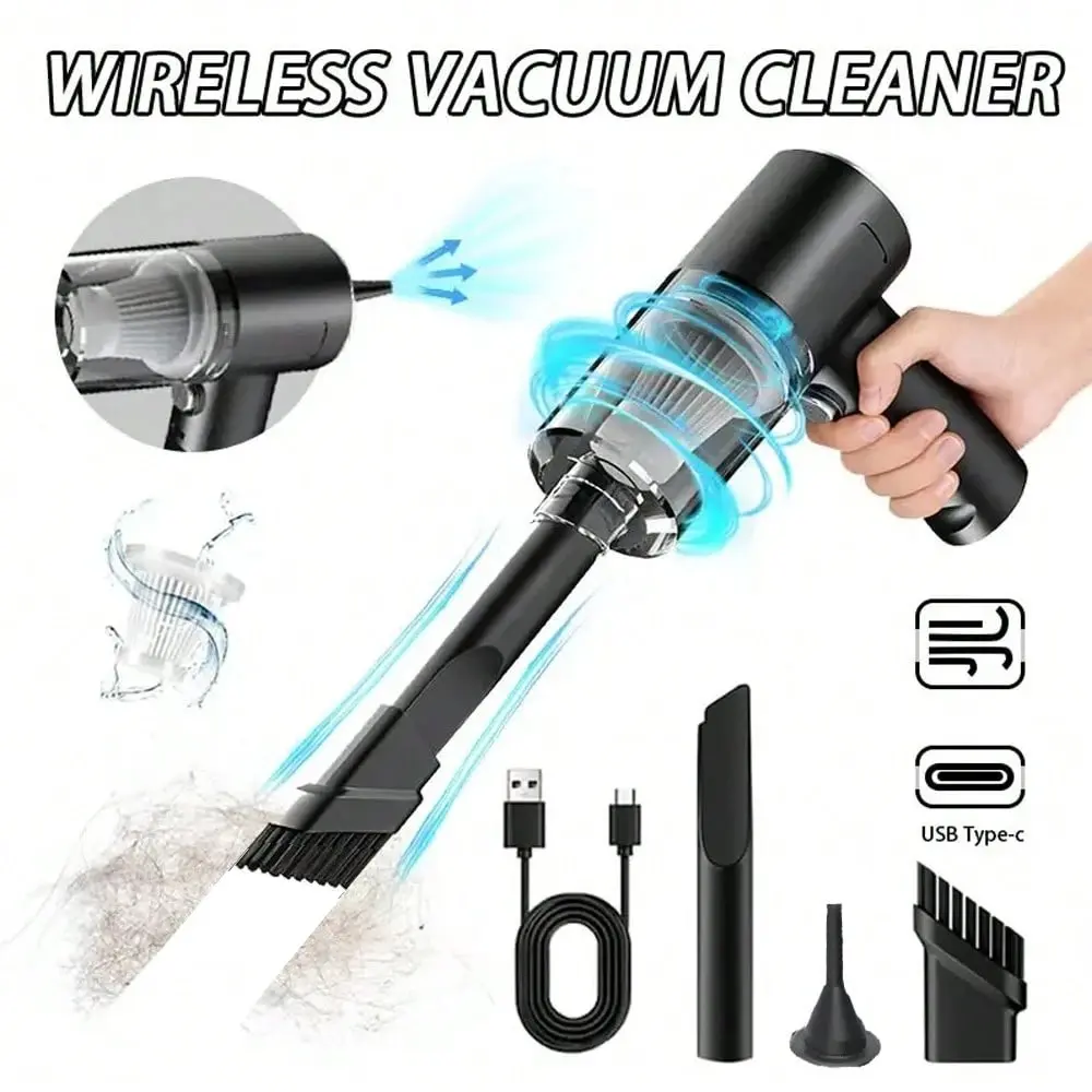 3-In-1 Wireless Handheld Vacuum Cleaner Rechargeable Household Mini Vacuum With 1800mAh Rechargeable Battery, Vacuum for Desk, Home and Office Dust Cleaning, Protable Vacuum Cleaner for Car, Sofa, Pet Hair, USB Rechargeable Vacuum