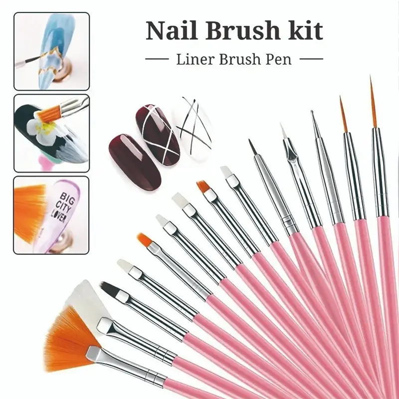 15-Piece Nail Art Brush Set, DIY Home Manicure Tools, Line and Dotting Brushes, Perfect for Salon and Personal Use