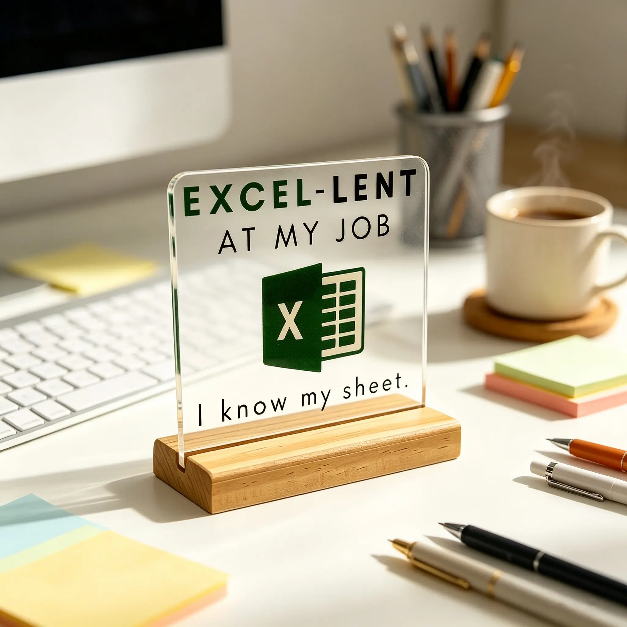Modern Acrylic Desk Sign with Base, Humorous Message 'i Work Well,' Text, Perfect for Home Office Decor, Square Desktop Accessory