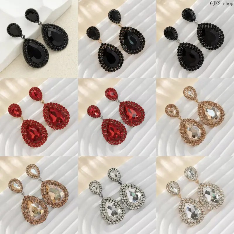 Teardrop Rhinestone Dangle Earrings Double Layer Crystal Drop Earrings Wedding Party Statement Jewelry for Women