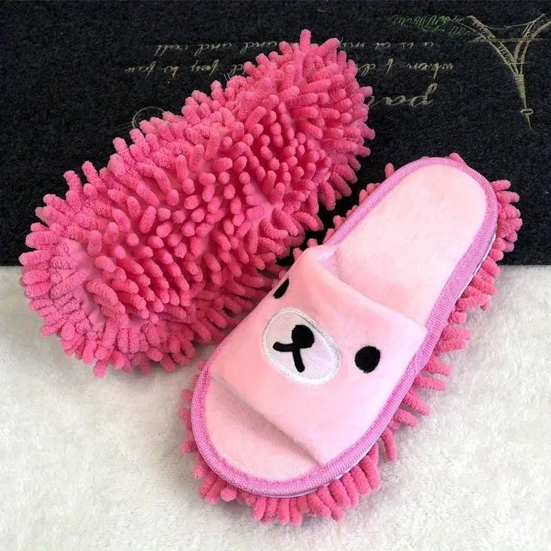 Cartoon Bear Mop Slippers, Ultra-fine Fiber Cleaning and Dust Removal Slippers, Detachable Floor Mopping Shoes, Suitable for Offices and Family Rooms, 4 Colors to Choose From
