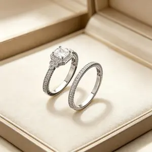 Halo Engagement Ring & Eternity Band Set, Elegant Bridal Statement Jewelry, Timeless Accessories for Weddings, Parties & Daily Wear