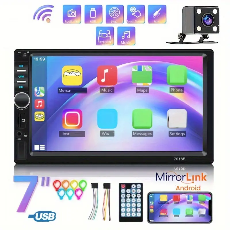 7 Inch Dual Core Touchscreen Car Mp5 Player, Bluetooth-compatible + Fm Radio, Compatible with Rear Camera, Abs Enclosure Material