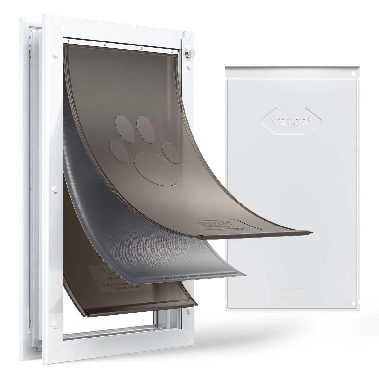 VEVOR Pet Door, X-Large, with Three Magnetic Flaps and Metal Frame, Strong and Weatherproof Dog Door for Interior and Exterior Doors, Easy to Install, Easy In-and-Out Access for Doggies, White