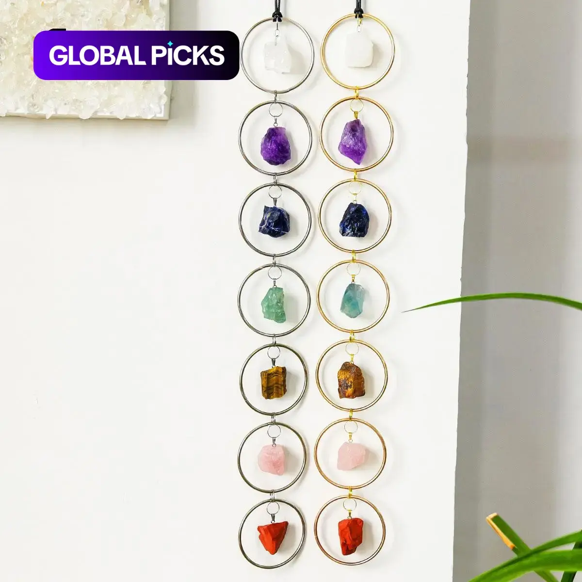 Natural 7 Chakra Stones Raw Crystal Gemstone Hanging Ornament, Tree of Life Wall Hanger, Tumbled Gemstone Meditation Ornament, Chakra Healing Crystals, Crystal Ornaments
