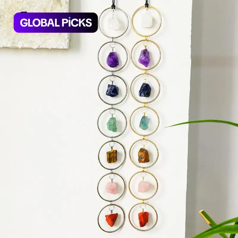 Natural 7 Chakra Stones Raw Crystal Gemstone Hanging Ornament, Tree of Life Wall Hanger, Tumbled Gemstone Meditation Ornament, Chakra Healing Crystals, Crystal Decoration, Crystal Ornaments #GLOBAL PICKS
