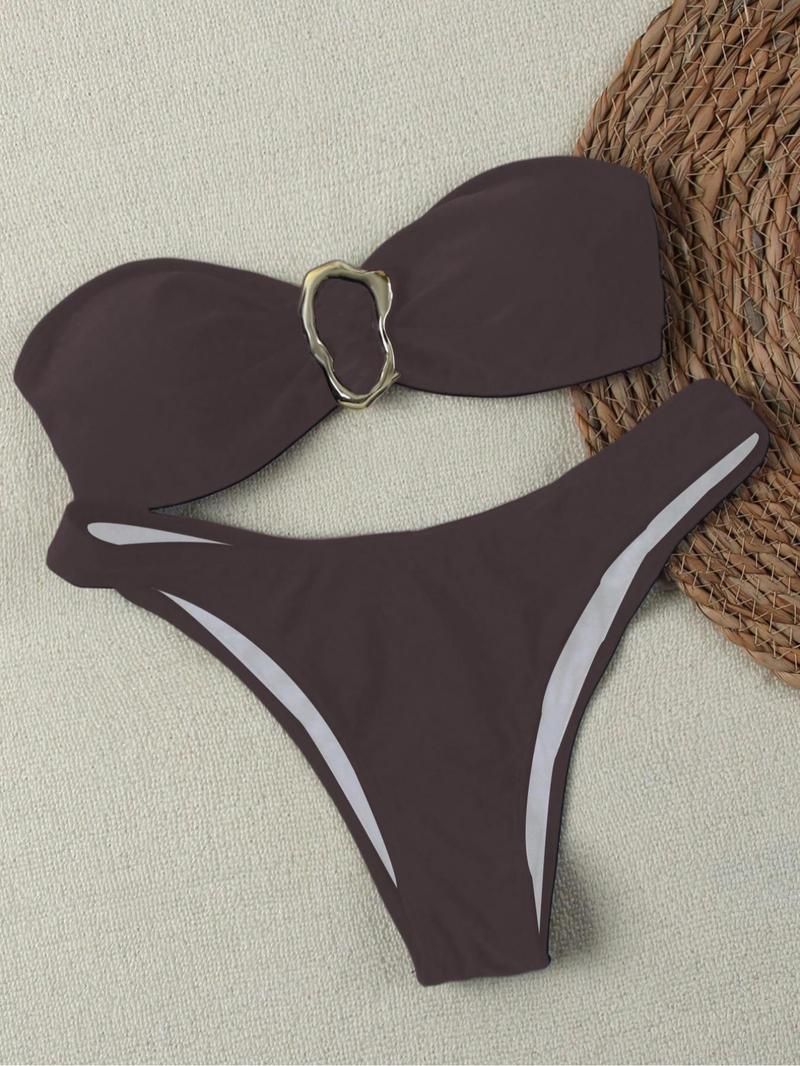 Two-piece Set Women's Bikini Set, Casual Fashion Chic Swim Top & Swim Bottom Swimsuit Set, Ladies Swimwear for Beach Holiday Vacation