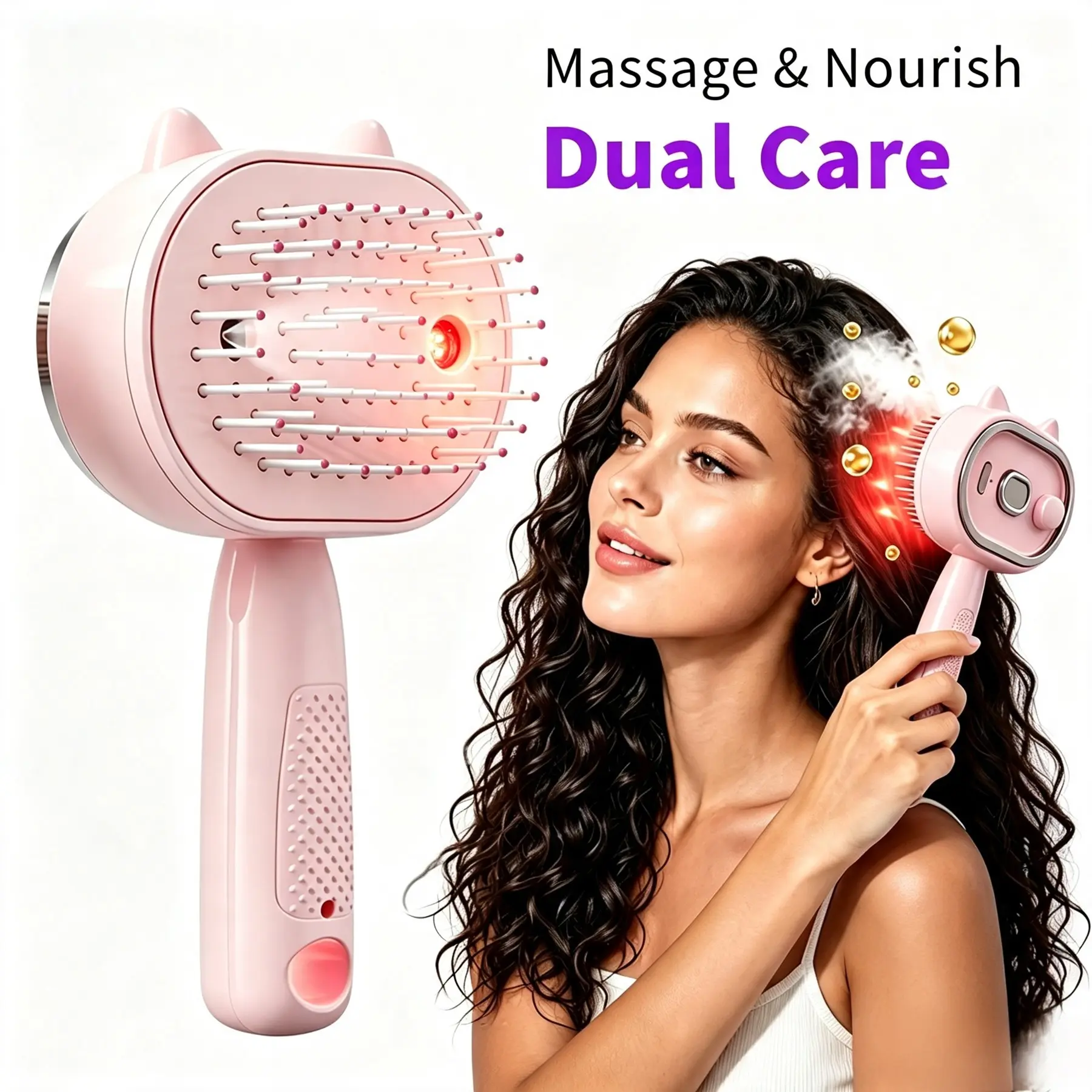Electric Spray Air Cushion Massage Comb, 5-In-1 Retractable Steam Hair Brush, Reduces Frizz, Nourishes Hair, Home Spa Grooming