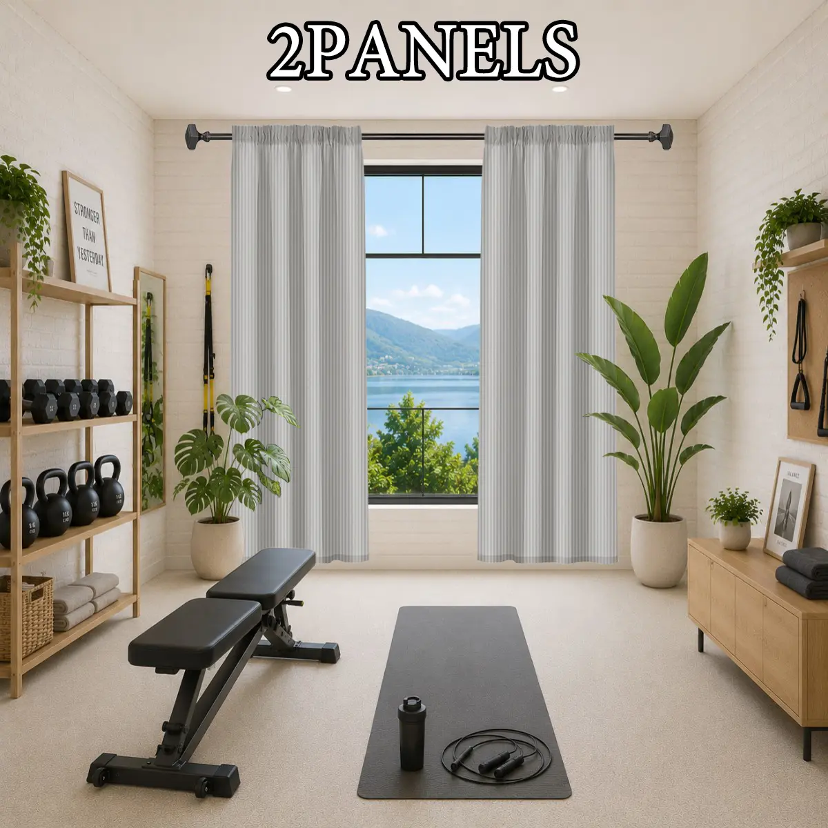 2 panels, minimalist Japanese vertical slatted sheer curtains with sunlight filtering, featuring a rod-through design for easy installation, soft light transmission, suitable for bedrooms, living rooms, dining rooms, balconies, etc