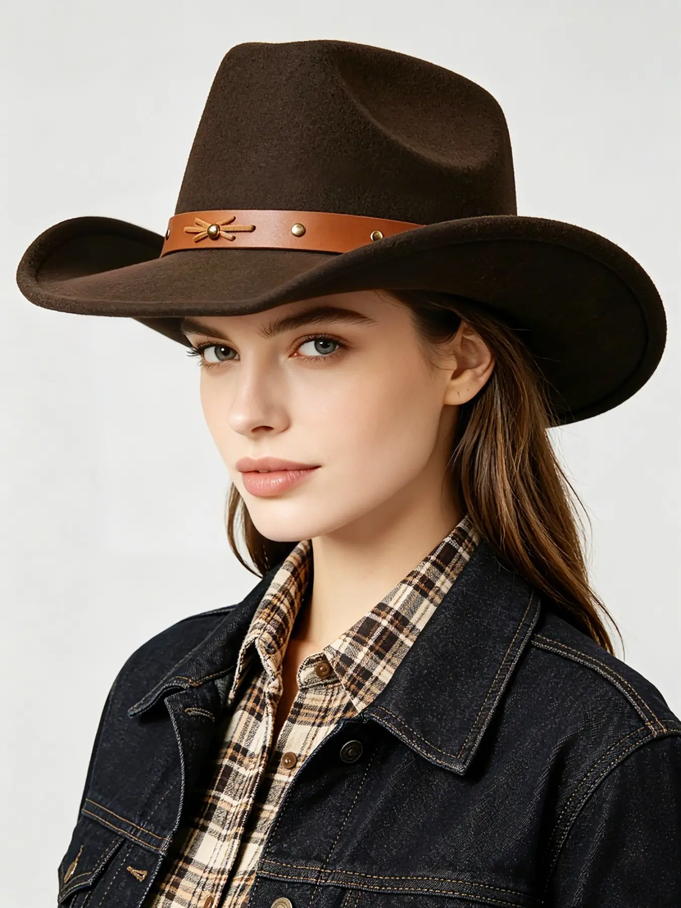 Elegant Tropical Style Cowboy Hat, Rivet Design, Perfect for Casual Vacations, Stylish Denim Hat for Men & Women