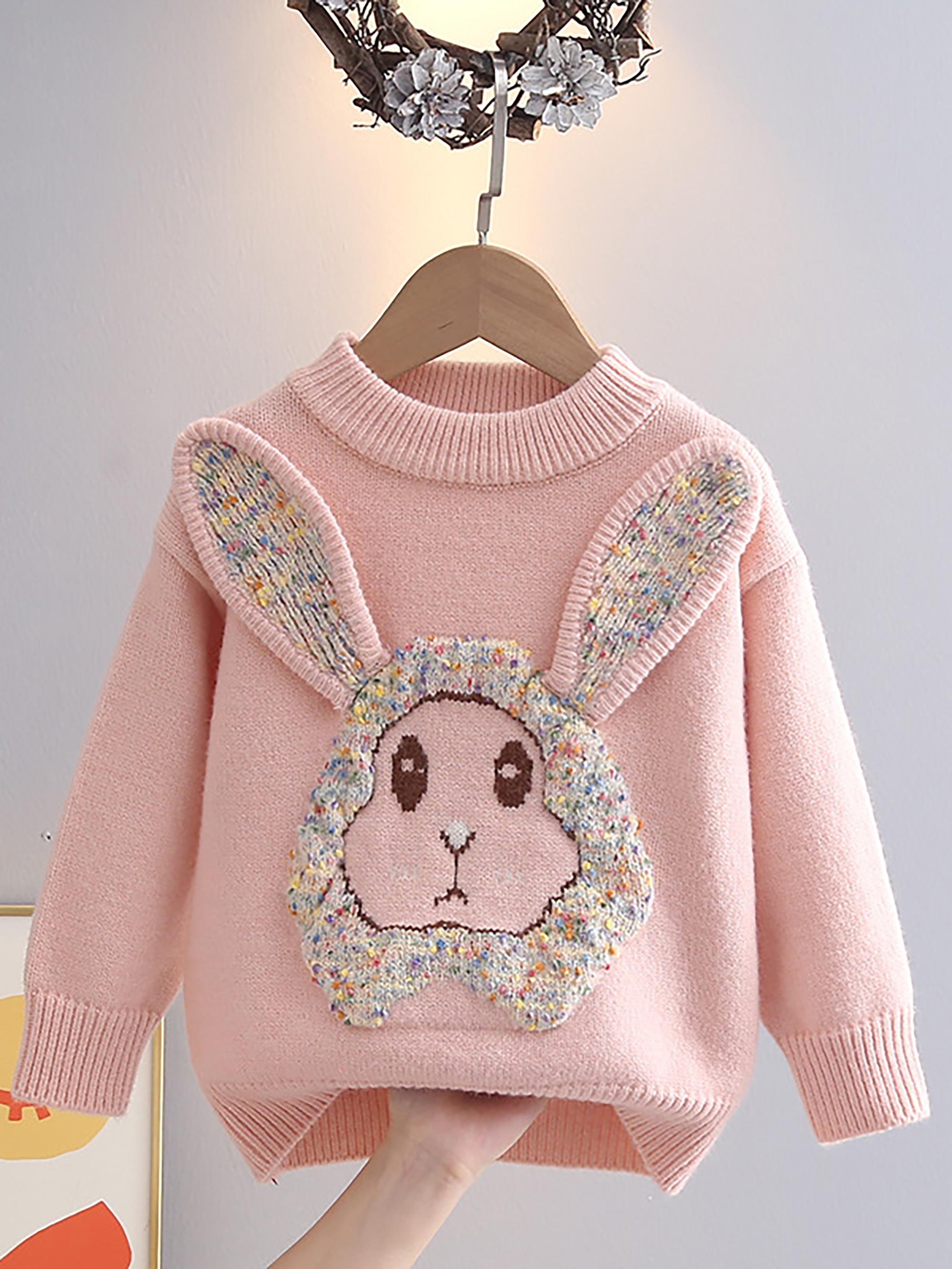 Girls' Thickened Sweater with Hand-Embroidered Design - Winter Warm Loose Fit Cute Button-Front Sweater Suitable for Autumn/Winter, Hand Washable Cozy Sweaters for Girls &