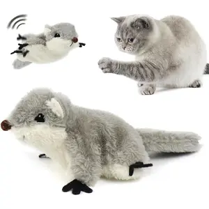 Rechargeable Flapping Squirrel Cat Plush Toy - Touch Activation, USB Charging, Washable Shell, Velcro Closure, Stimulates Hunting Instincts, Safe for All Cat Breeds