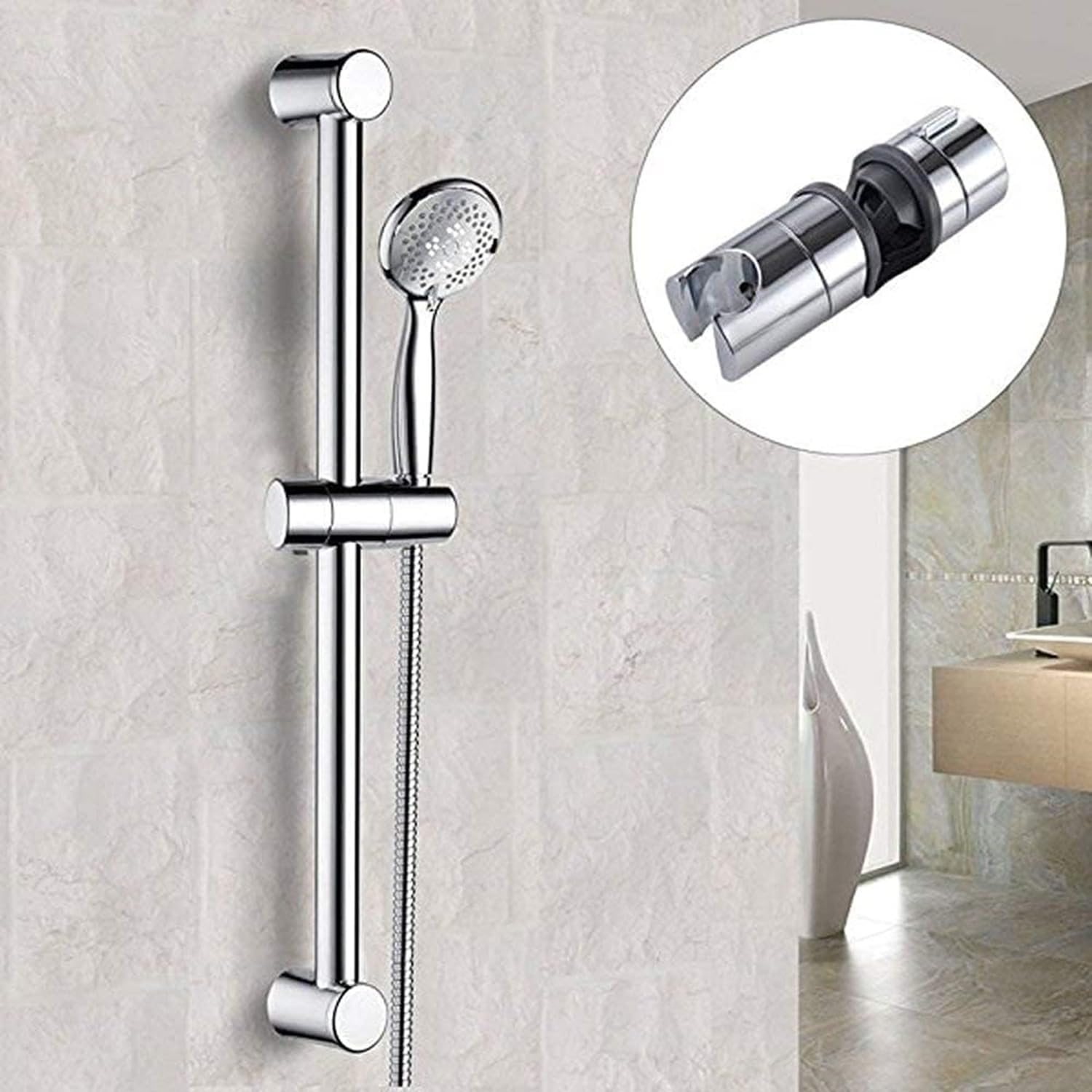 Universal Adjustable Shower Head Holder, No Drill Strong Adhesive, Wall Mounted Bathroom Shower Bracket, Easy Install Shower Accessories