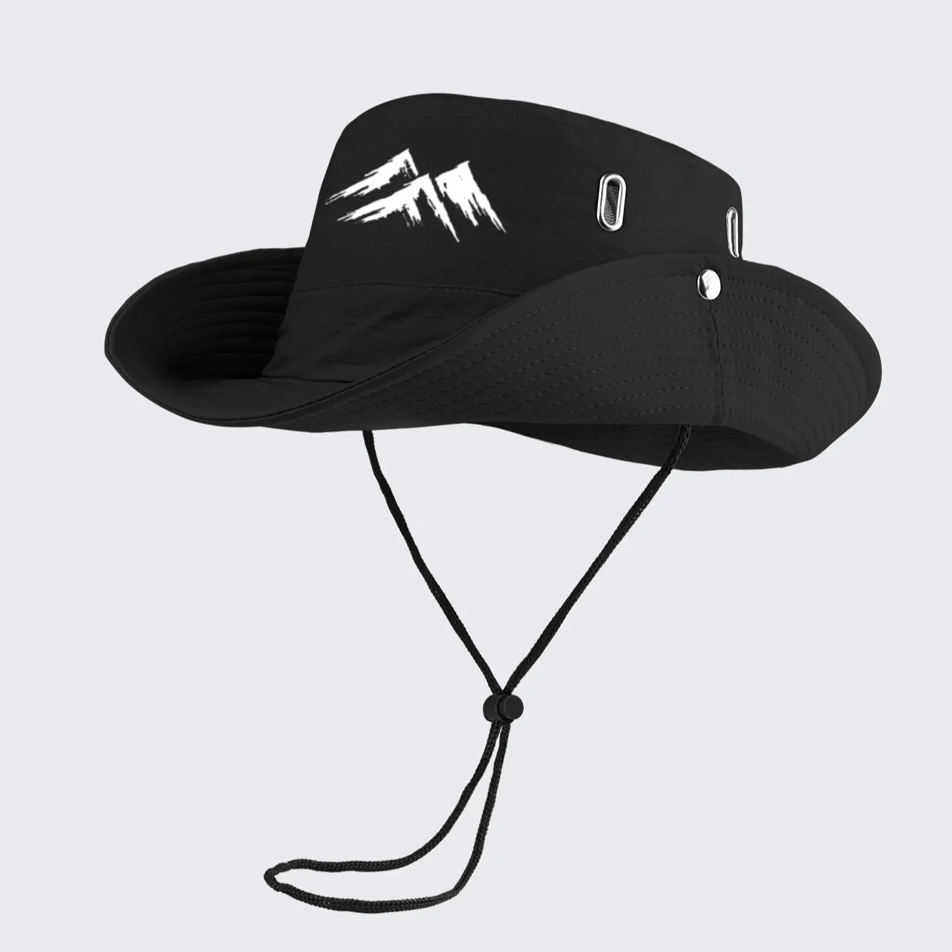 1PC Mountain Print Hiking Bucket Hat, Outdoor Adventure Style Lightweight Breathable Wide Brim Boonie Hat with Adjustable Windproof Drawstring, Foldable Comfortable Fisherman Hat for Hiking, Camping, Climbing, Fishing and Daily Outdoor Wear