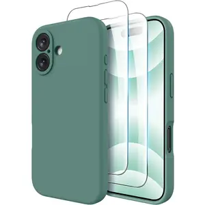 Compatible with iPhone 16 Case, Compatible with MagSafe, Shockproof Magnetic Silicone Case for iPhone 16,[Military Grade Protection] [2 Pack Screen Protectors], Pine Green