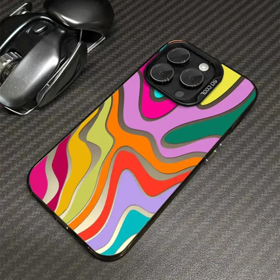 Colorful Abstract Wavy Pattern Hard Shell Phone Case - Shockproof Protective Cover for iPhone (Including iPhone 17, Multi-Model Compatible), Funky Cellphone Patterned Accessory, Funky Look