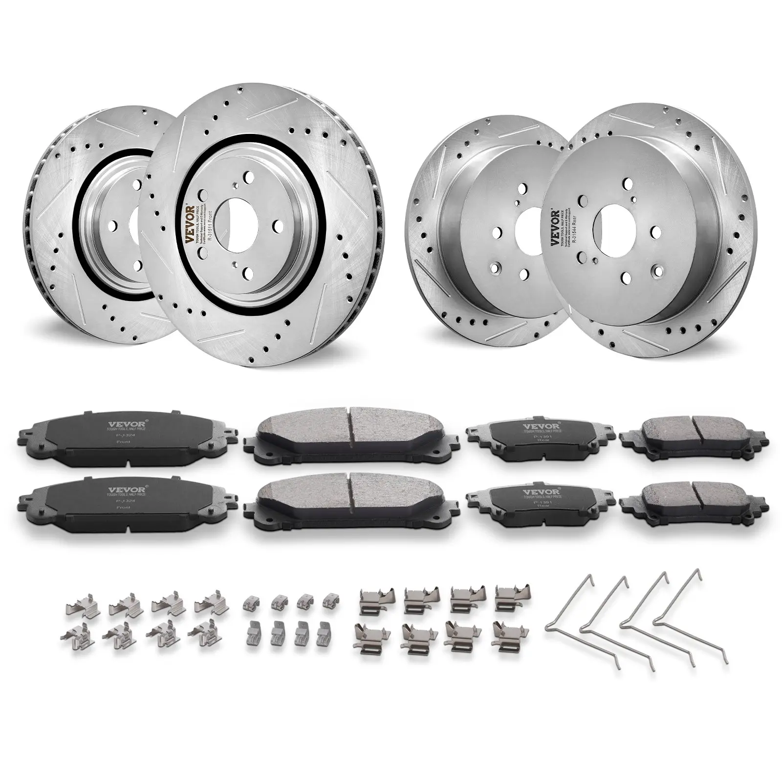 【DealsForYouDays】VEVOR Front and Rear Brake Kit Compatible with Toyota Sienna, Highlander, Lexus RX350, RX450h, Drilled and Slotted Brake Rotors Ceramic Brake Pads Replacement, 12.9" Front Rotors 12.2" Rear Rotors