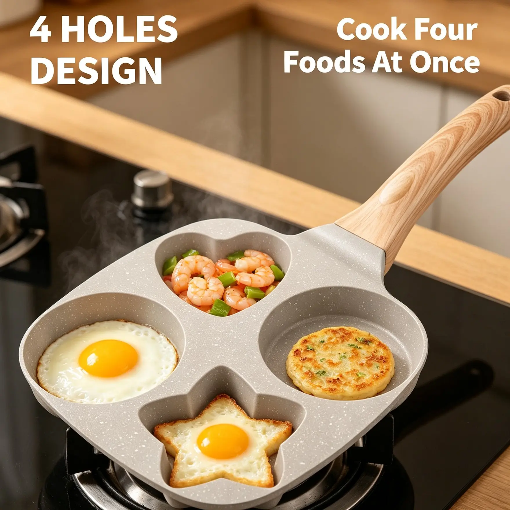 4-Cup Nonstick Egg Frying Pan, Maifanite Stone Omelet & Burger Maker, Compatible with Induction & Gas Stove, Perfect for Breakfast